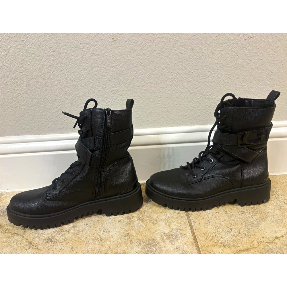 GUESS Orana Women's Combat Ankle Boots Lace Up Side Zip Buckle Black 7.5